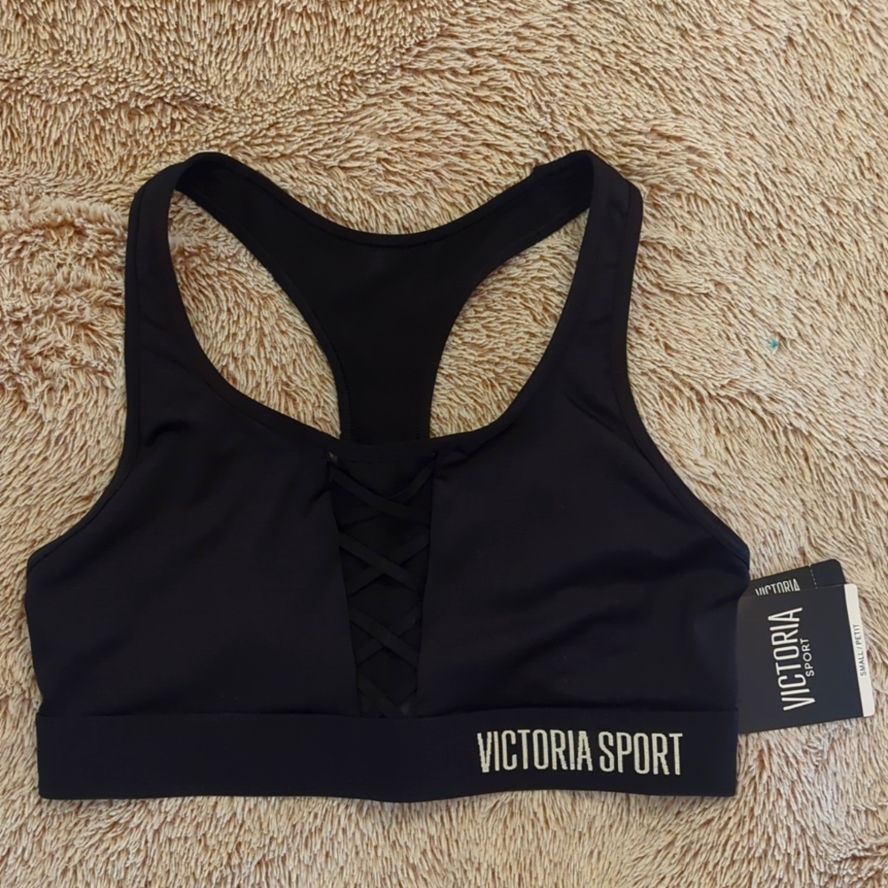 NWT Victoria Secret Sport small black sport bra with mesh detailing